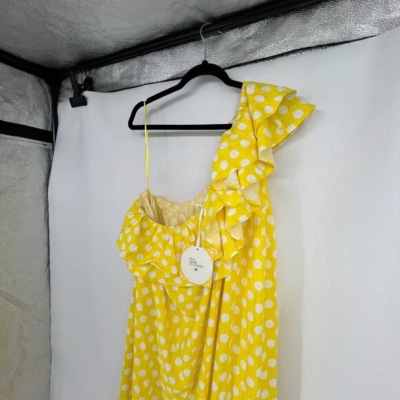 Lisa Marie Fernandez Target One Shoulder Dress Size 3X Linen Blend Polka Dot - Picture 3 of 8